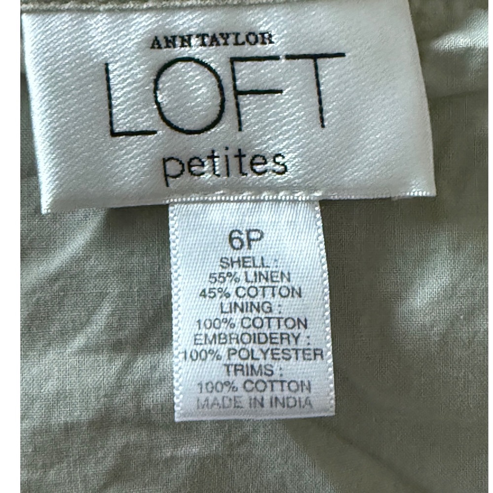 Ann Taylor LOFT Petites Embroidered Linen Blend Lace Trim Skirt Sage Green 6P - Picture 3 of 5
